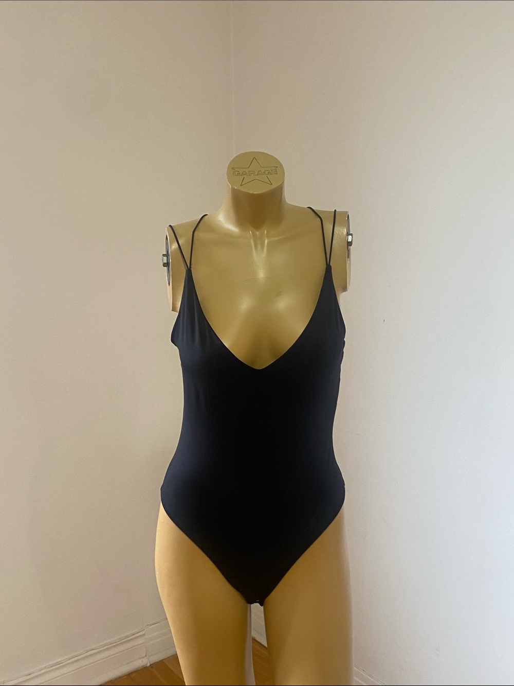 Garage Black V-Neck Bodysuit with Thin Straps